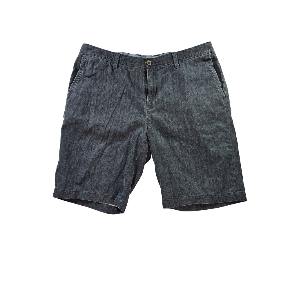 Tommy Bahama Men's 36 Gray Herringbone Silk Cotton Flat Front Chino Shorts